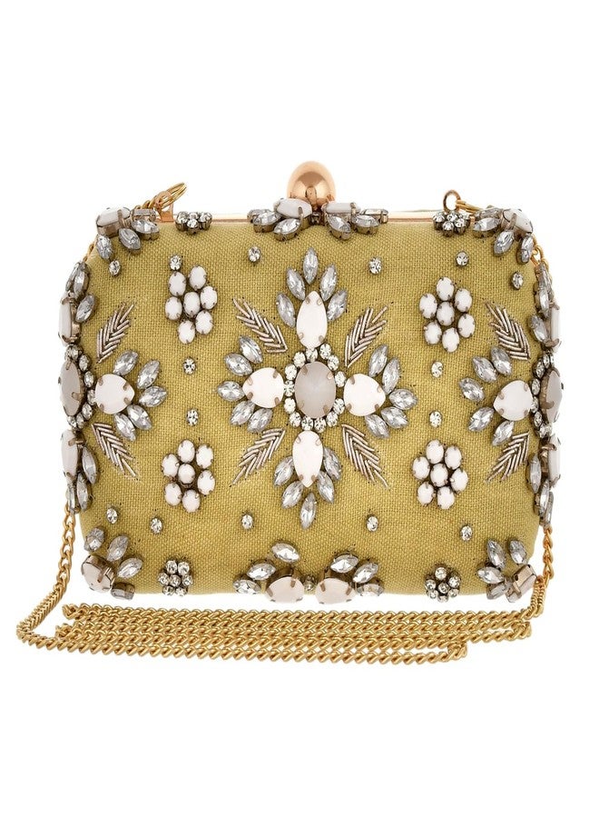 VOYLLA Trendy Bags Green Gems Studded Clutch For Women|Gift for her|Gift for Women|Gift Bags|Party|Bridal|With Sling||Green| - Image 1